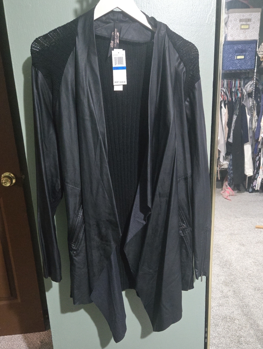 Melissa McCarthy Black Open-Front Women's Long Moto Jacket
